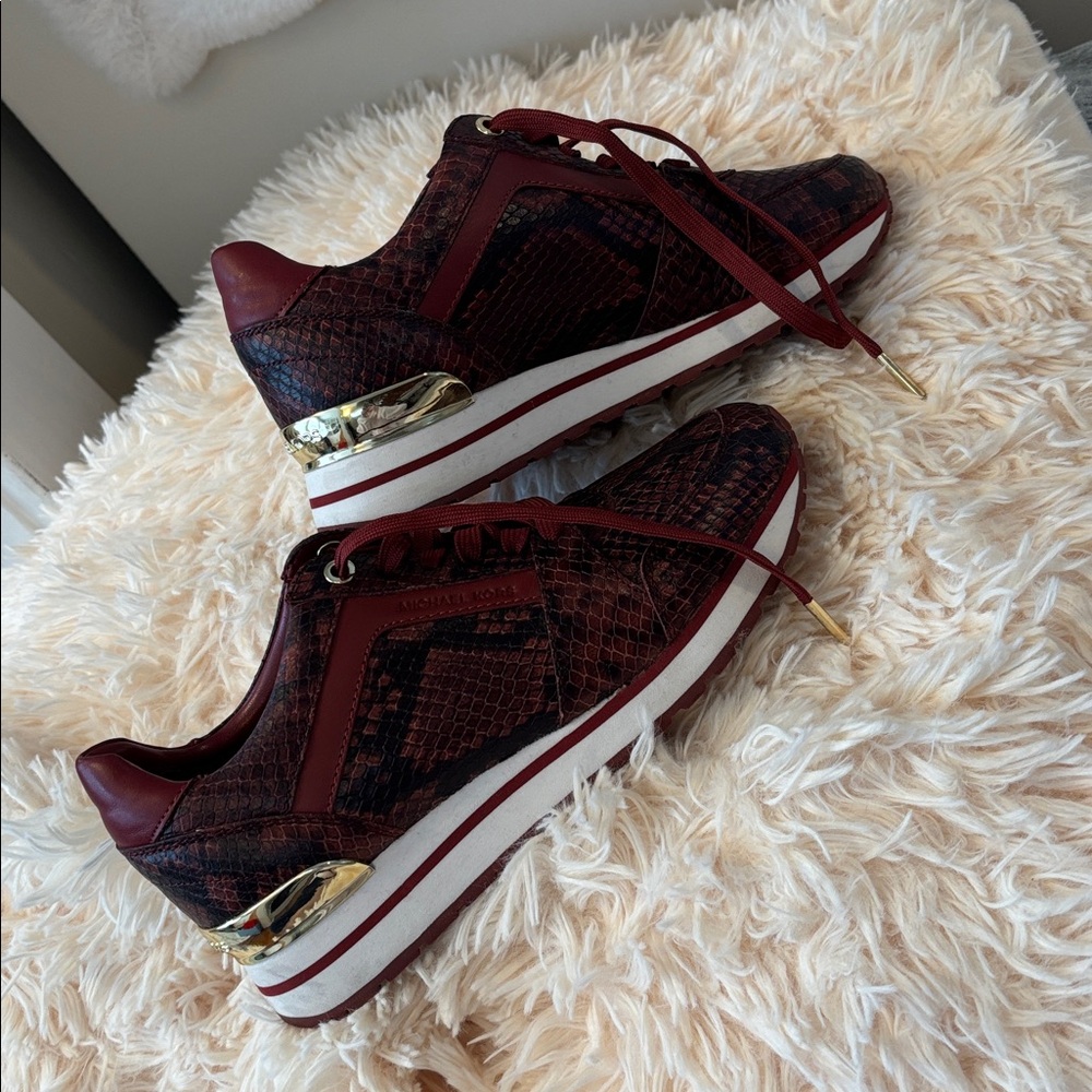 Michael Kors Burgundy and Gold Women's Sneakers